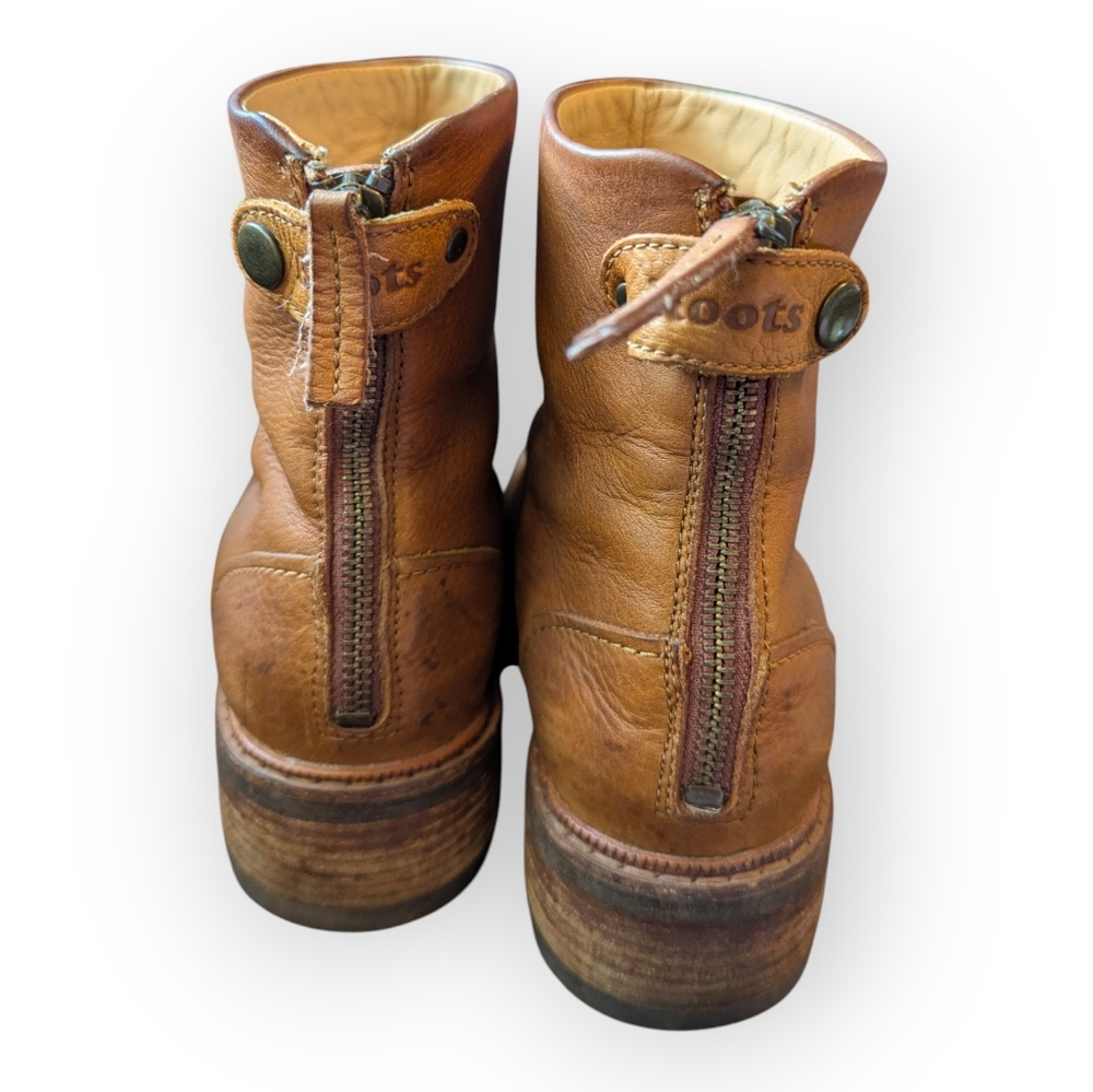 Roots 7.5 Ankle Boot Leather Back Zip Caramel Tan - Picture 4 of 9